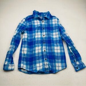 Cat & Jack Shirt Youth Boys XL 14 Blue White Plaid Flannel Long Sleeve Cotton